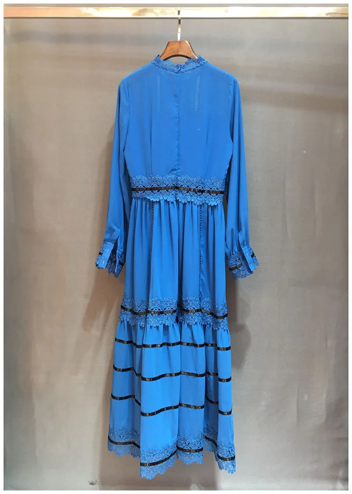 Осень, модные вечерние женские длинные платья, Аппликации, кружева, вышивка, Лоскутное Платье макси с длинным рукавом, белые, синие, Vestidos Longo