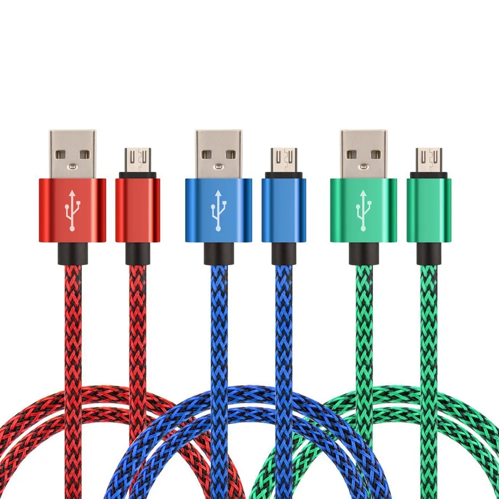 V8 1M Micro USB кабель для зарядки данных 2A Быстрая зарядка Плетеный алюминиевый