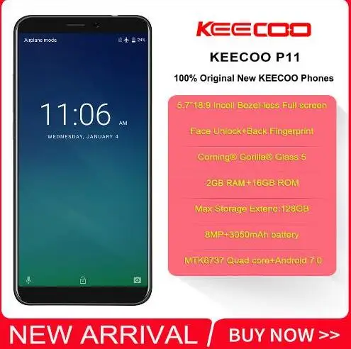 KEECOO P11 4 г LTE Android 7 0 18:9 5 "HD смартфон 2 ГБ Оперативная память 16 Встроенная ядра 8MP face