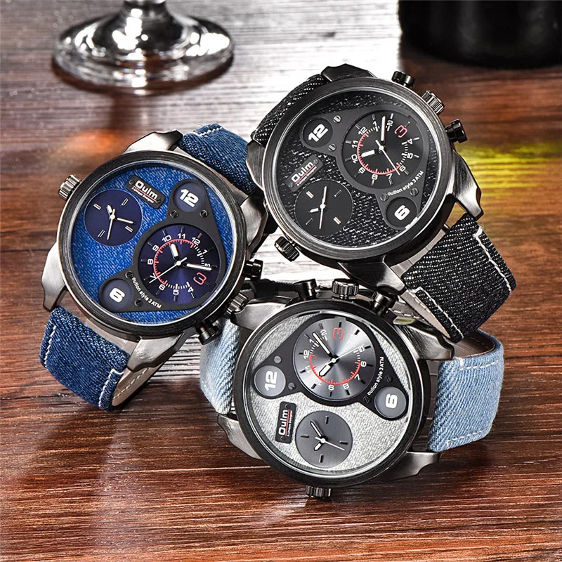 

OULM Men's Watches Top Luxury Brand Two Time Zone Display Quartz Clock Male Nylon Leather Watchband Military Men Wristwatch