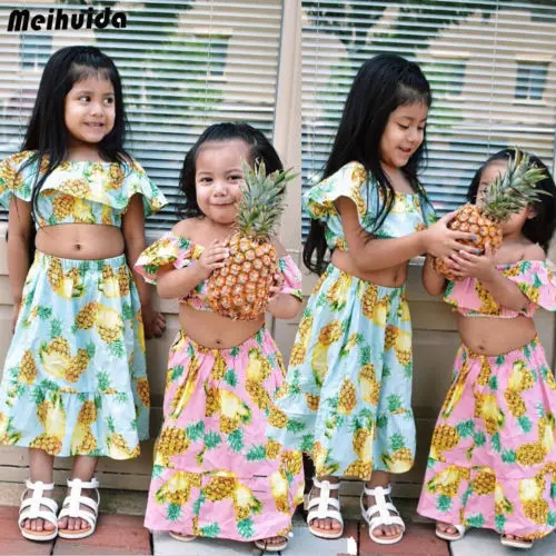 2018 летняя одежда для маленьких девочек с принтом ананаса Короткие топы открытыми