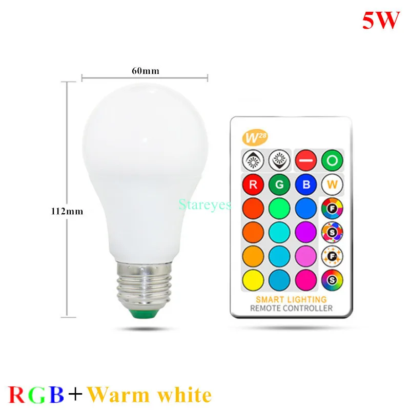 5W RGBWW 1 шт. E27 светодиодный 16 цветов RGBW меняющийся RGB+ Белый Волшебный светильник лампа AC85-265V светодиодный шар лампа 3 Вт 5 Вт 10 Вт+ ИК пульт дистанционного управления - Испускаемый цвет: 5W RGBWW