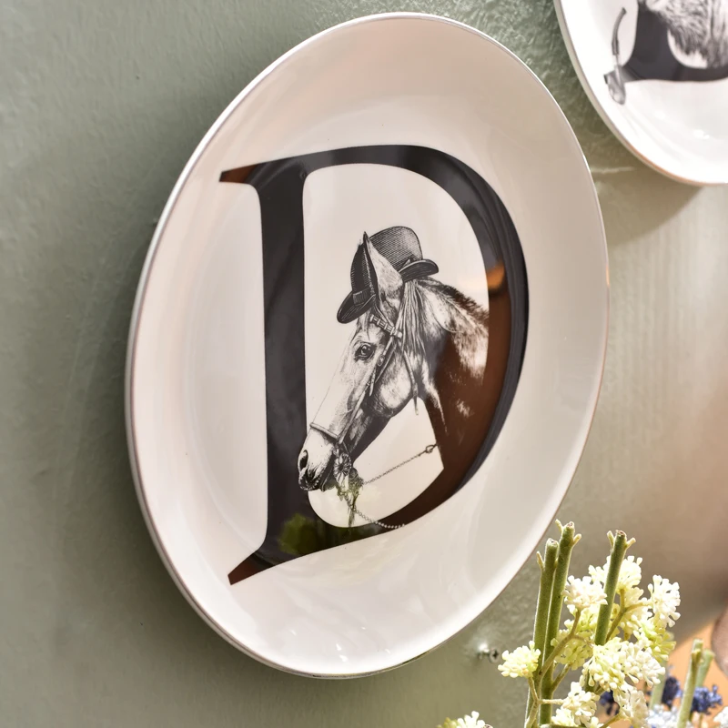 

Creative ceramic wall animal plate decorative letters wall dishes home decor crafts room wedding decoration porcelain figurine