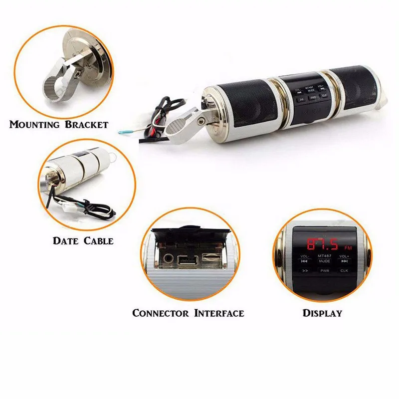 

Motorcycle Motorbike Bluetooth Audio Sound System MP3 FM Radio Stereo Speakers Waterproof for Honda Yamaha Suzuki Harley