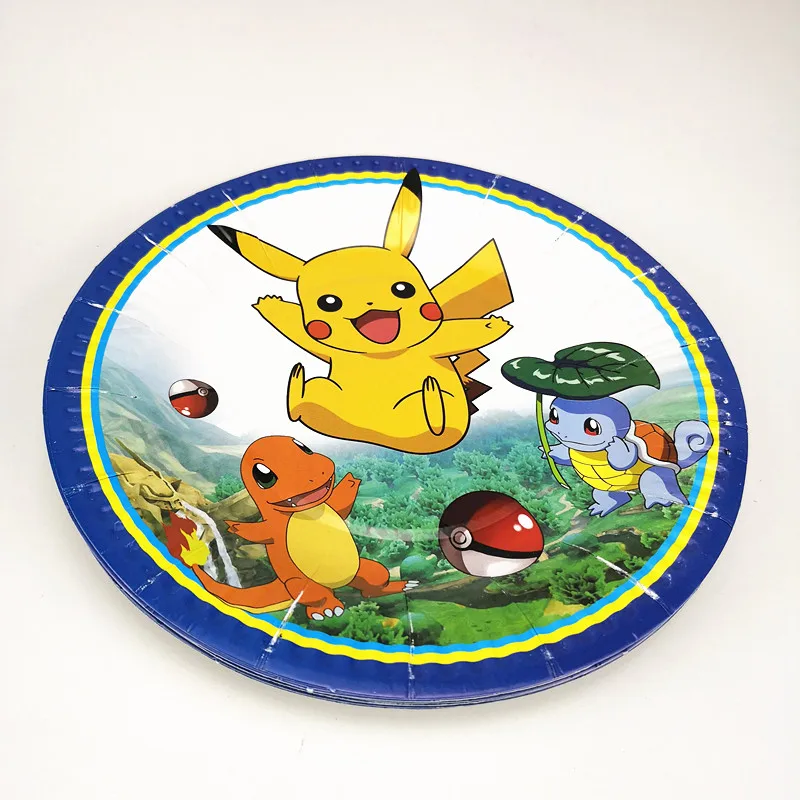 10pcs 7inch Cartoon Pokemon go Paper Plate Printing Round Plates Pikachu Theme Party Kids Girl Boy Birthday Event Supplies | Дом и сад