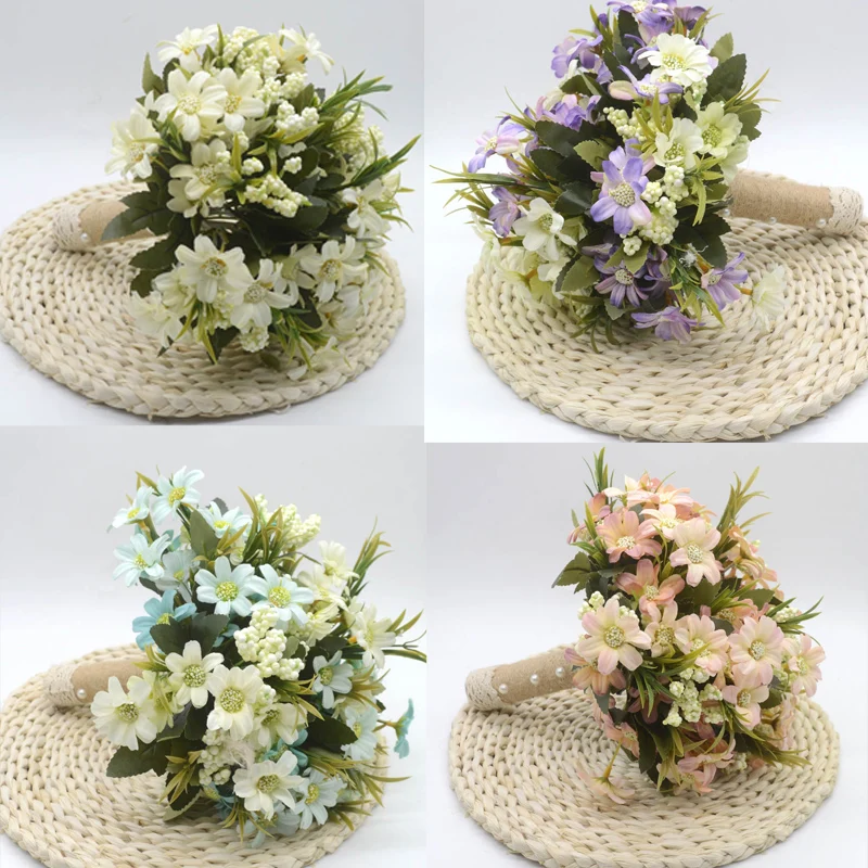 

Elegant Bridal Bouquet three Color Daisy Flower Simulation The daisy bouquet Simulation bouquet With Lace
