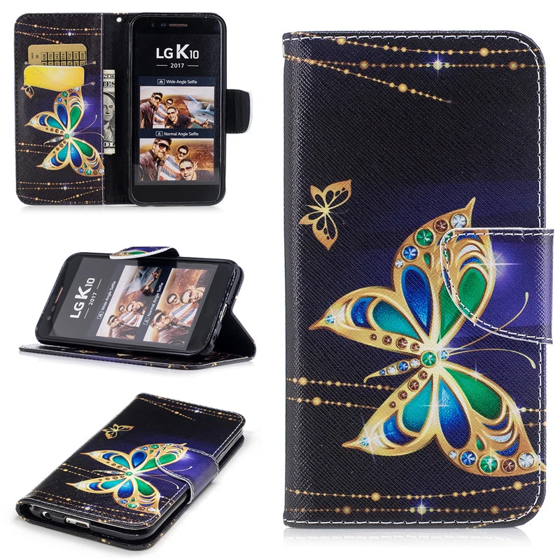 Чехол книжка из искусственной кожи с бабочками и пандой совой для LG K7 K8 2017 K10 Q8