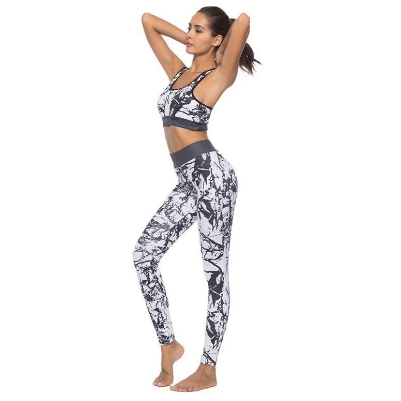 Printed Yoga Set 2018 New Suit Women Tracksuit Ink Painting Fitness Breathable Sportswear Tight Jumpsuits | Спорт и развлечения