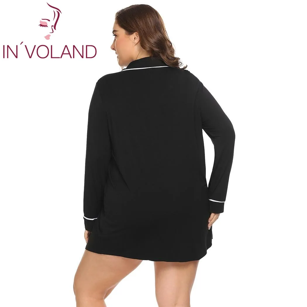 IN'VOLAND, большой размер, женская одежда для сна, платье, XL-4XL, весна-осень, мягкое женское белье с отворотом, пуговица, большая ночная рубашка, ночная рубашка размера плюс