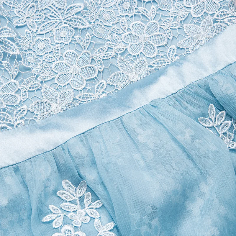 2017 женское кружевное платье с вышивкой милое длинное шифоновое Пышное Платье на