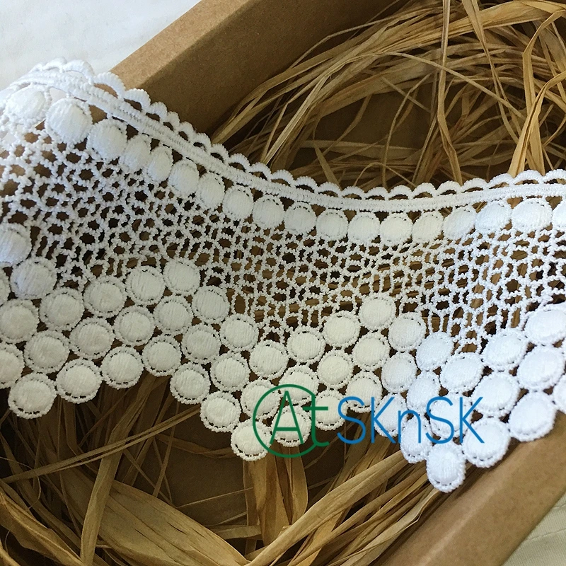 5Yards/Lot Mesh Lace Ribbons White Dot Pompon Water Soluble Fabri Stripes 7 cm Wide for DIY Clothing Accessories Embroidery | Дом и сад