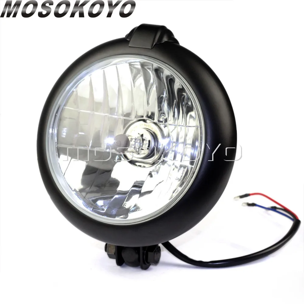 

5.75" Black Motorcycle H4 12V 60/55W Headlight 10mm Thread HI/LO Beam Front Lamp for Harley Cafe Racer Bobber Chopper XS650