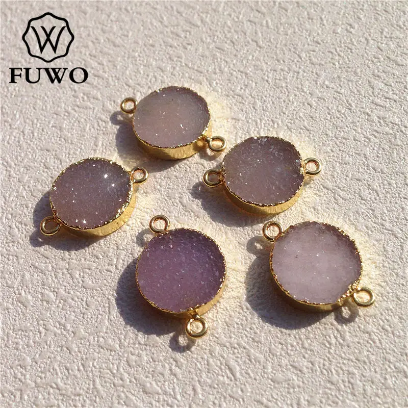 Женские круглые соединители FUWO золотистые из 24-каратного золота с