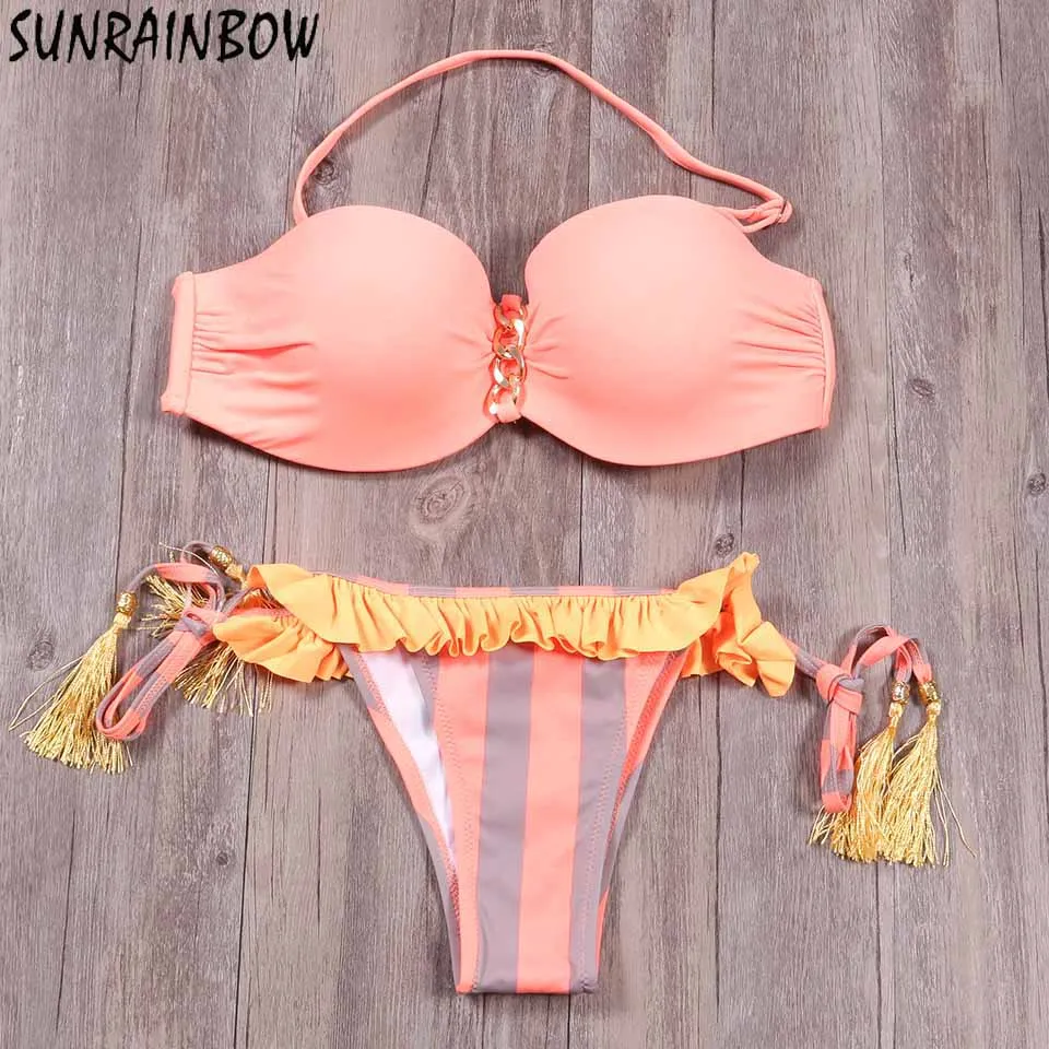 SUNRAINBOW 2019 новый сексуальный комплект бикини пуш-ап женский купальник в