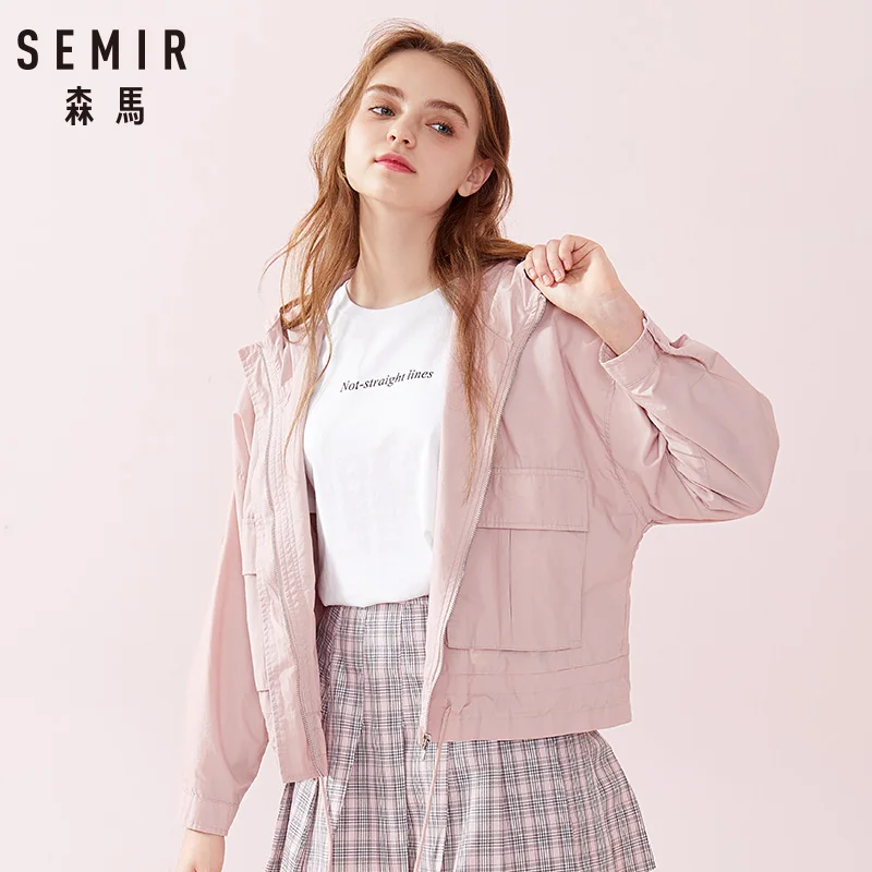 SEMIR/Женская хлопковая куртка с капюшоном на молнии Женская карманами шнурке для