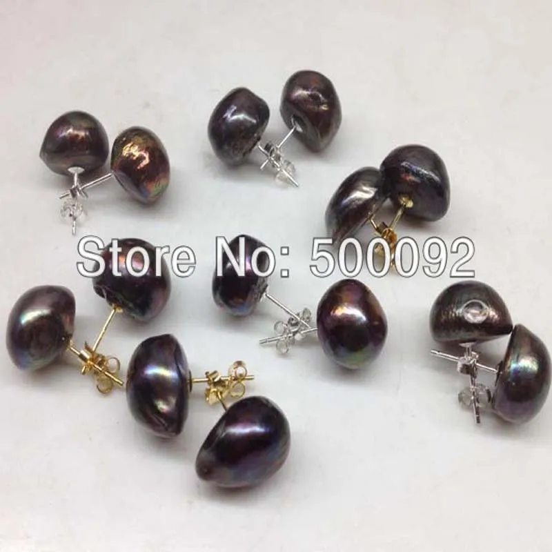 

wholesale 10 pairs 13-15mm black pearl stud earring