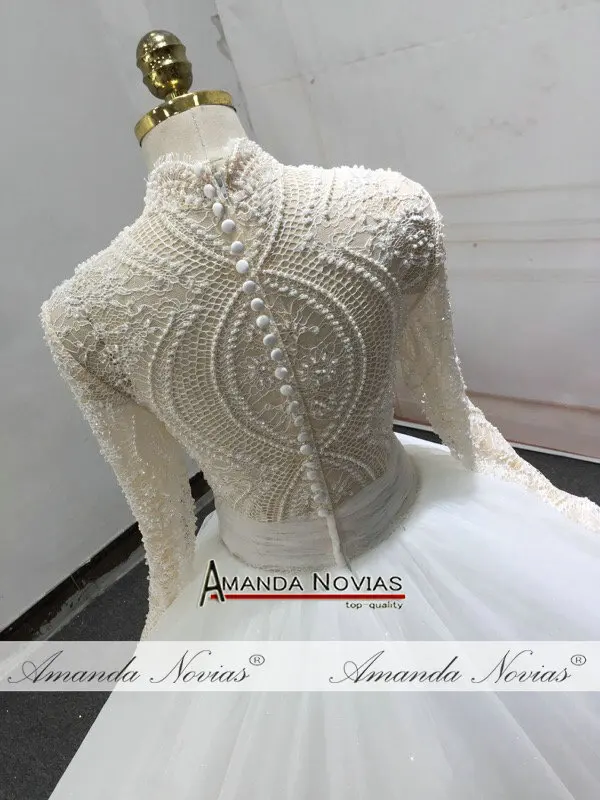 Vestido branco свадебное платье с длинными рукавами и кружевным жемчугом|see through wedding
