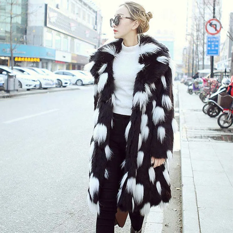 

New Autumn And Winter Fashion Ladies Fur Coat Imitation Fox Fur Long Coat Europe And America Large Size Warm Windbreaker D408