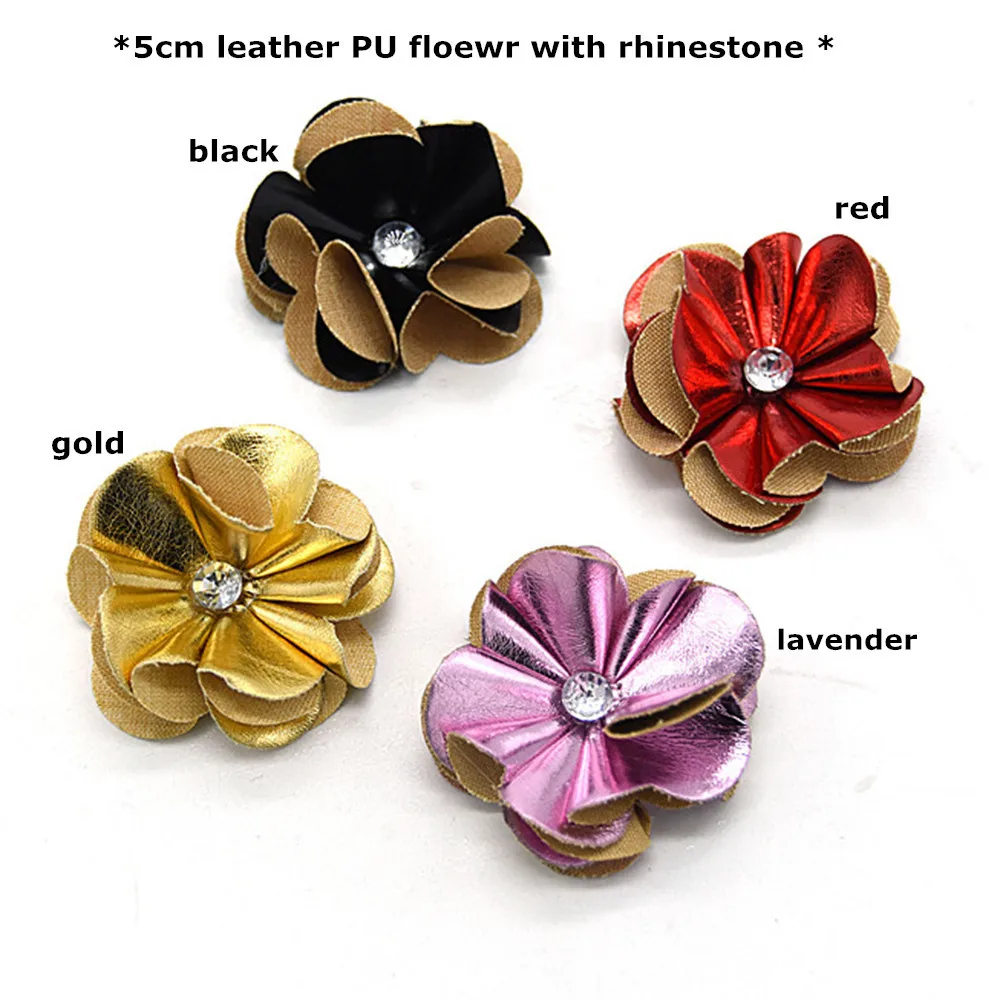 

40pcs/lot Handmade PU leather pearl flower for Headband Hair Embellishment DIY supply 4 colors available