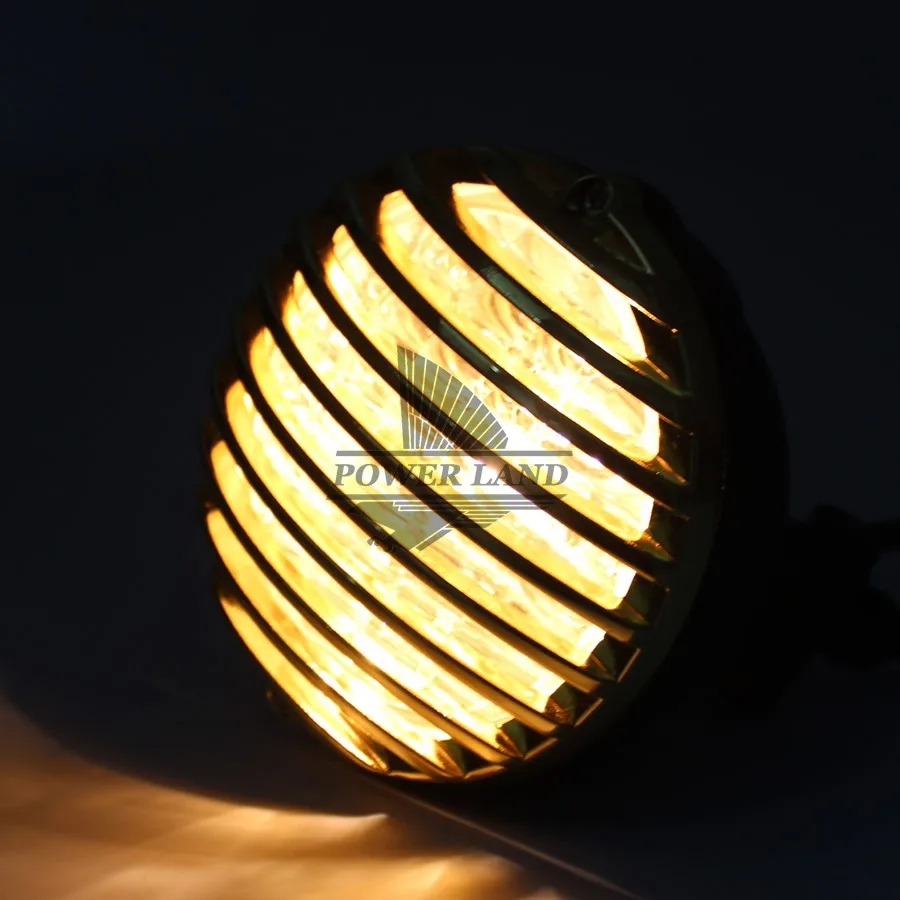 Motorcycle Universal For HD Cafe Chopper Racer Metal Finned Grill Clear Lens H4 Headlight Old School Scalloped Vintage |