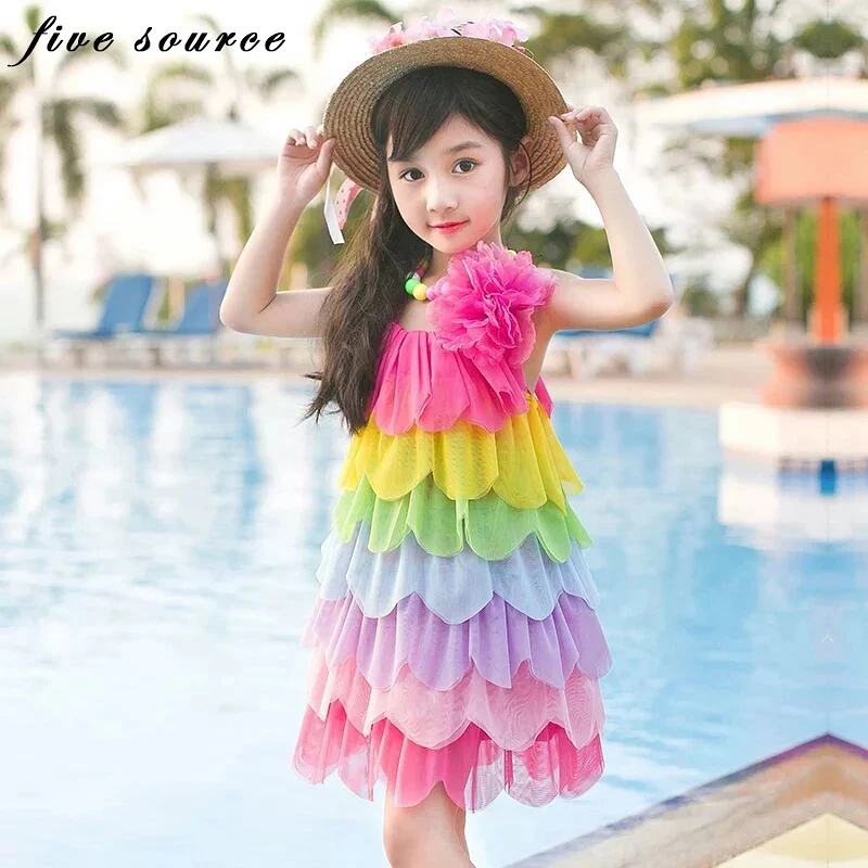 Children's summer dress barn vacation beach little girl apparel baby rainbow seaside foreign princess for girls | Детская одежда и