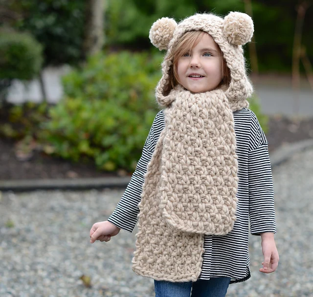 

Cute Bears Gift Children's Headband Scarves Warm Photography Props Winter Knitted Wool Cap Bear Hat Scarf knitted Two-Piece Suit