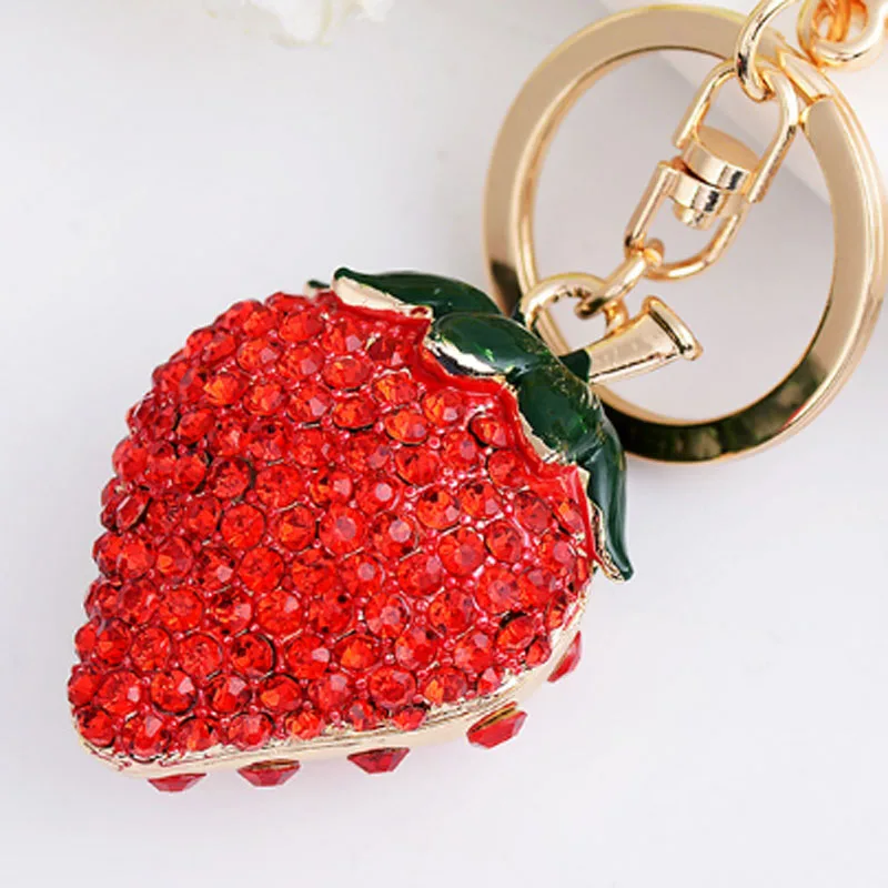 Модный брелок для ключей с кристаллами в виде клубники женский нормального