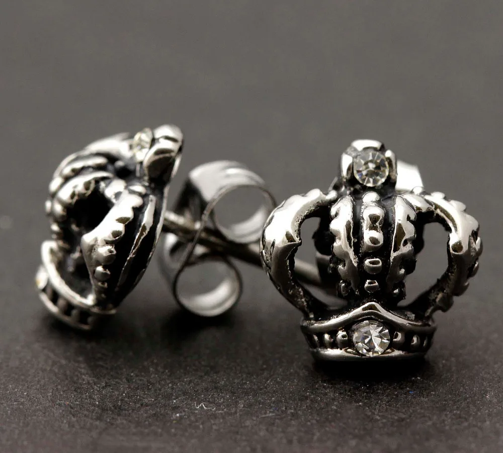 1Pair Women Mens Stainless Steel The king An crown Ear Stud Earrings Hot Vintage |