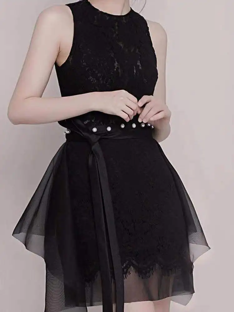 Женское кружевное платье-жилет облегающее платье без рукавов с высокой талией и