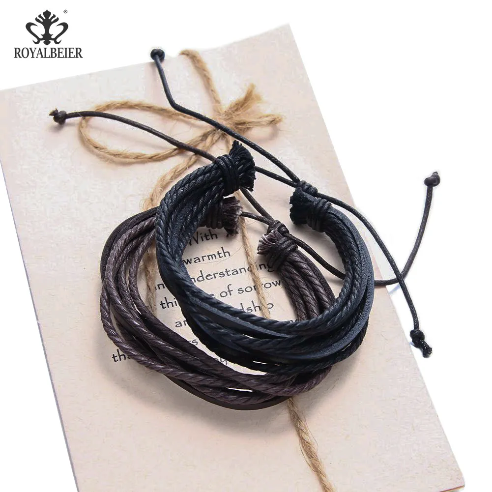 RoyalBeier DIY простые кожаные браслеты-манжеты и браслеты 10 шт./лот плетеный браслет