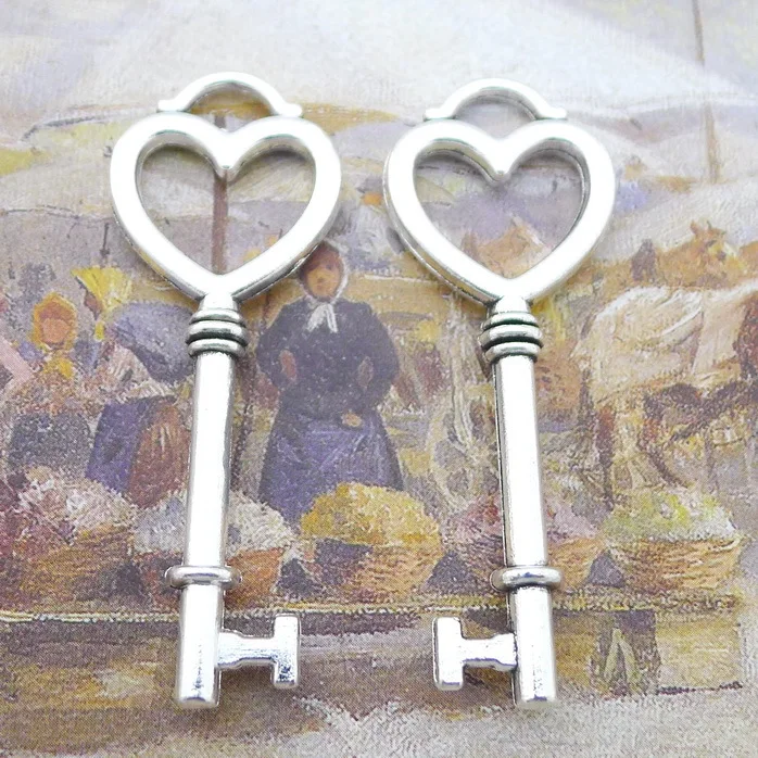 

50pcs Fashion key love charms pendant antique silver Jewelry Making earrings bracelet necklace keychain DIY accessories 56*21mm