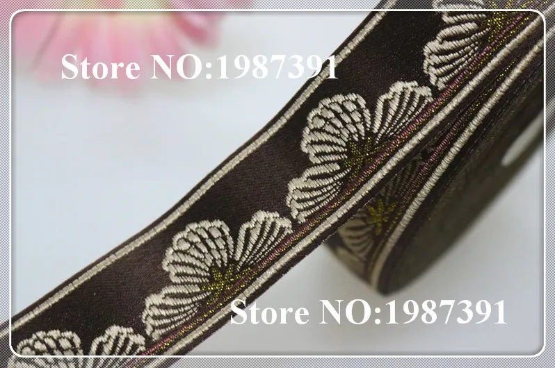 5 ярдов/партия тканая жаккардовая лента 3 см коричневый фон с цветочным узором