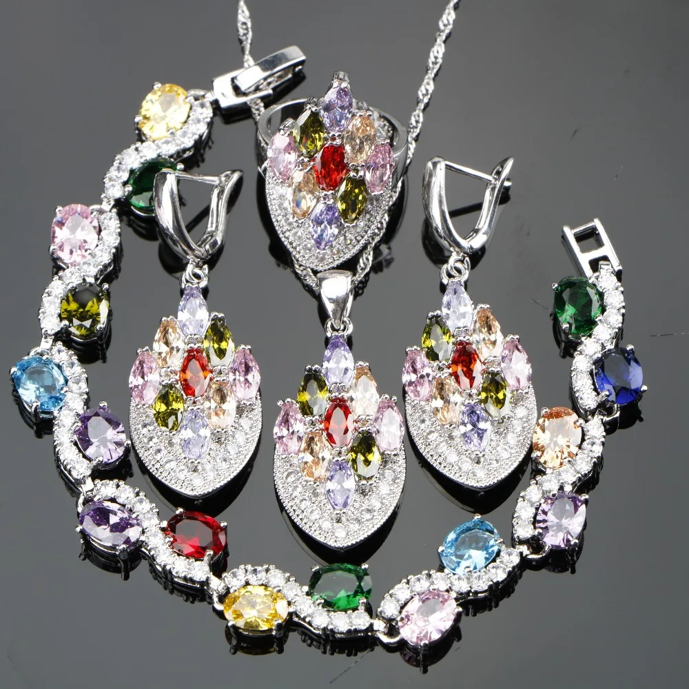 Набор ювелирных изделий для женщин набор из серебра 925 пробы с цветным цирконием