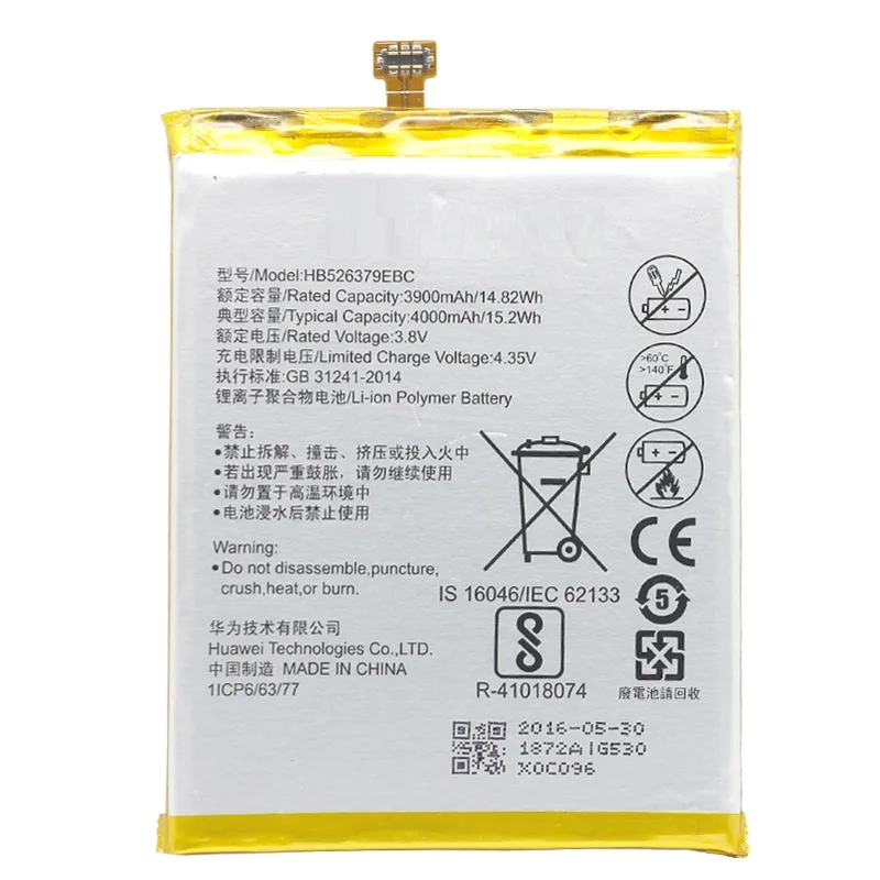 

Replacement Phone Battery HB526379EBC For Huawei Enjoy 5 TIT-AL00 CL10 Honor 4C Pro / Y6 PRO 4000mAh