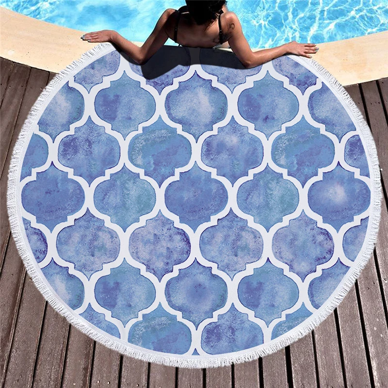 Geometry Microfiber Beach Towel For Adults Mat Tassel Blanket Large Turtle Printed Round Bath 150cm Tapestry Home Decor | Дом и сад