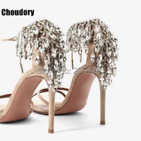 summer bling bling women gladiator sandals brand suede strappy high heels shoes woman lace up pumps rhinestone cover heel sandal