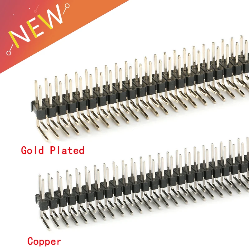 

5pcs/lot 90 Degree 2.54mm 2X40P Double Row Curved Needle Male Pin Header Connector Gold Plated/Copper