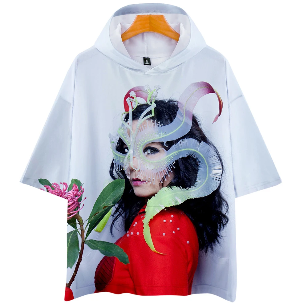 Bjork/Новинка толстовка с капюшоном короткими рукавами и 3D принтом для досуга лето