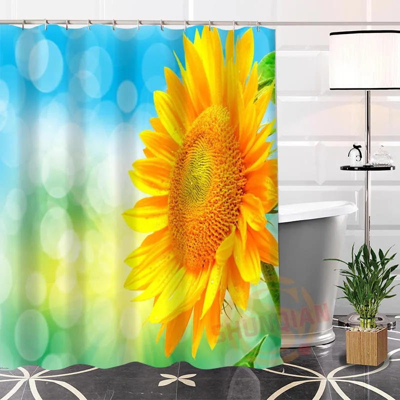 

100% Polyester Custom Popular sunflower#2 Fabric Modern Shower Curtain bathroom Waterproof New arrival H0223-5