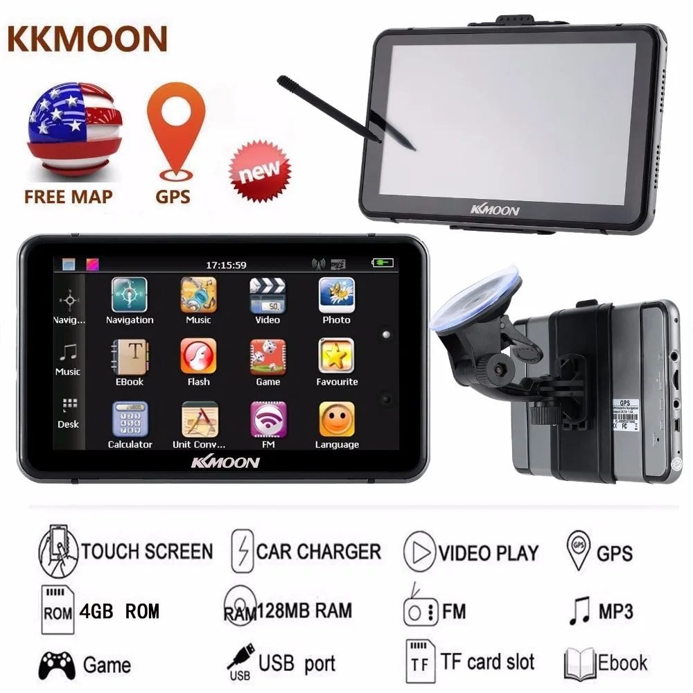 Автомобильный GPS-навигатор KKmoon 7 дюймов HD сенсорный экран 128 Мб ОЗУ 4 Гб ПЗУ FM