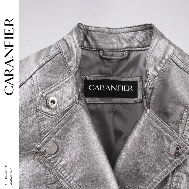 CARANFIER 2018 модная женская элегантная искусственная кожа на молнии байкерская