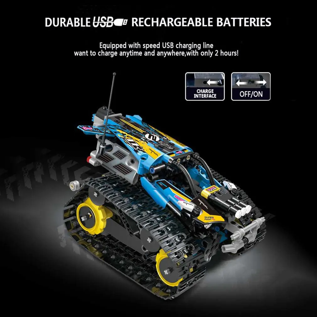 DIY Technic 2,4G/APP дистанционное управление гусеничный трюк гоночный автомобиль строительные блоки с мотором для детей машинка на дистанционном управлении Кирпичи Игрушки