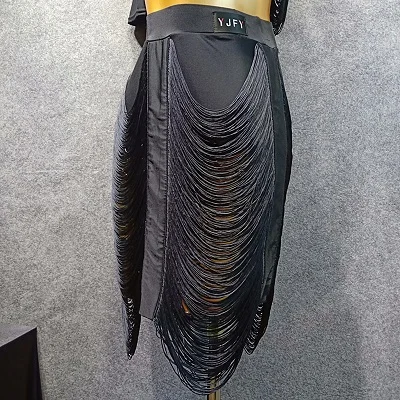 Skirts Платье для латинских танцев, женское, черное, сексуальное, с открытой спиной, с кисточками, топы для женщин, Румба, ча, ча, Самба, танго, костюмы для сцены, DN3393 - Цвет: Skirts