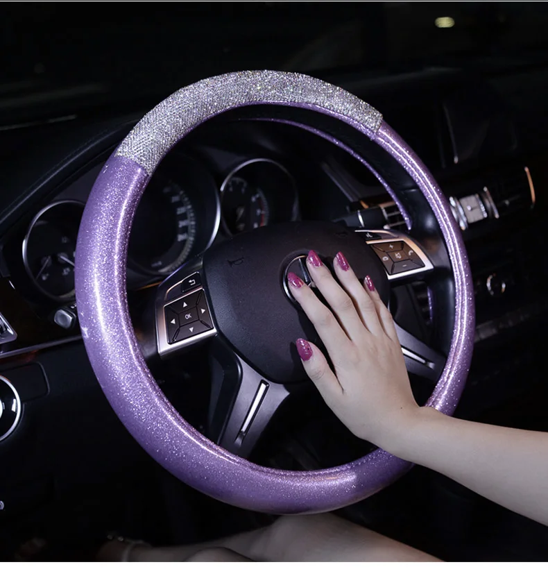 purple Модные алмазные Кожаные чехлы рулевого колеса автомобиля с кристаллами Bing Rhinestons рулевые Чехлы для девочек автомобильные аксессуары - Название цвета: purple