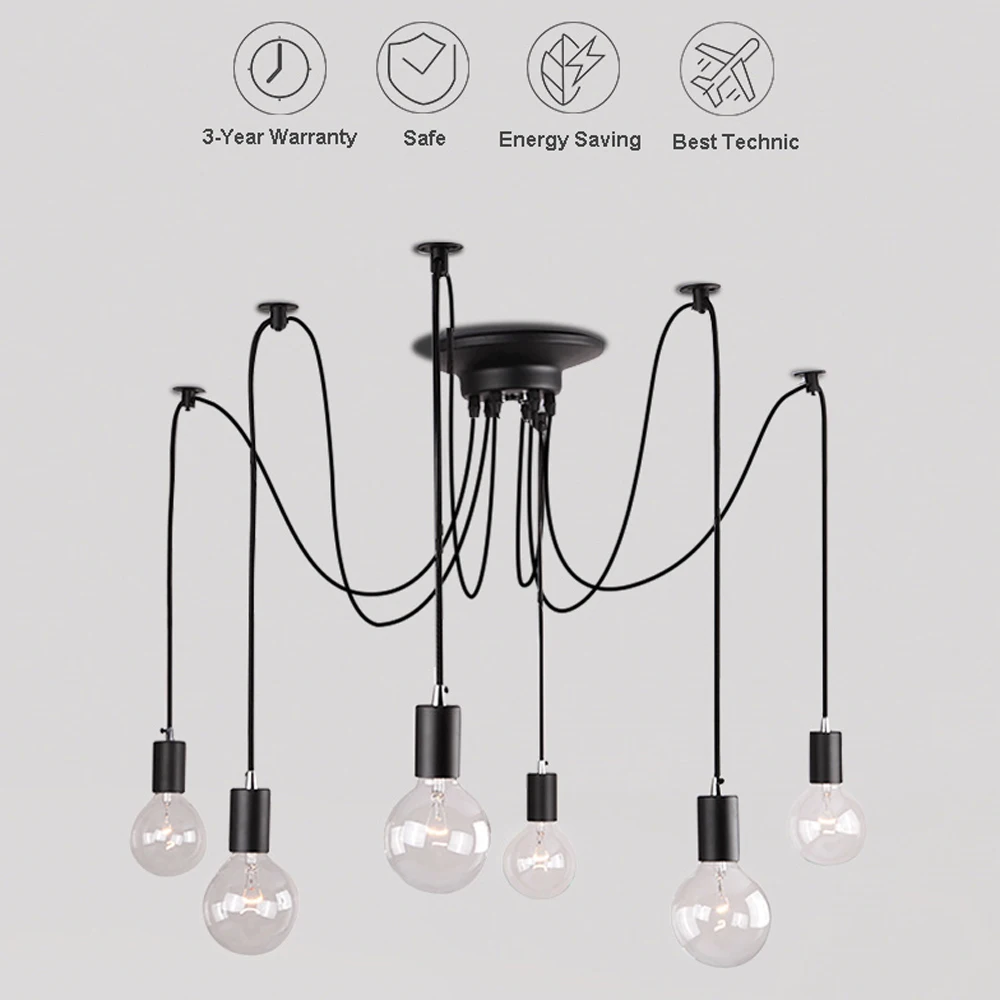Nordic паук Винтаж подвесной светильник несколько Регулируемый Hanglamp E27 Edison luminarias