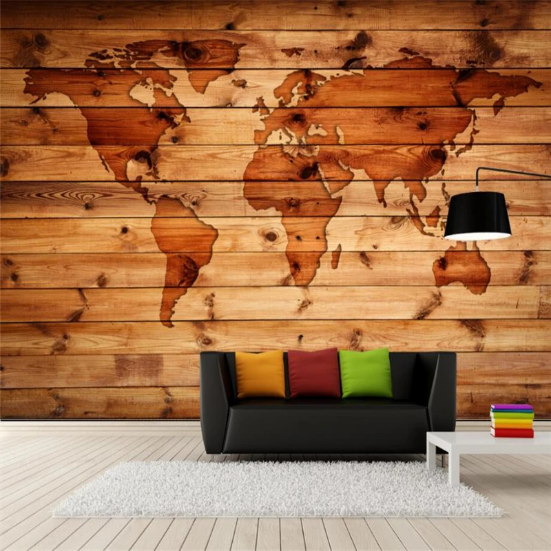 beibehang Custom 3d Wallpaper Continental Retro Vintage World Map Wood Grain Bar Coffee Shop Mural Wall Background | Обустройство