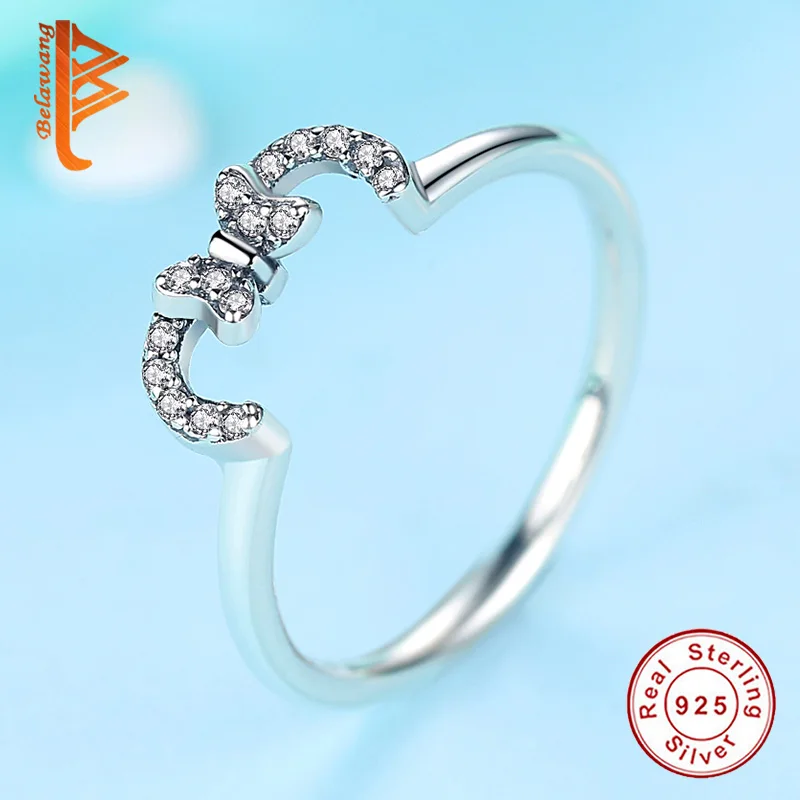 Wholesale price Genuine 100% 925 Sterling Silver Ring 3 Shape Bow Crystal Clear CZ Finger Female Jewelry For Women | Украшения и