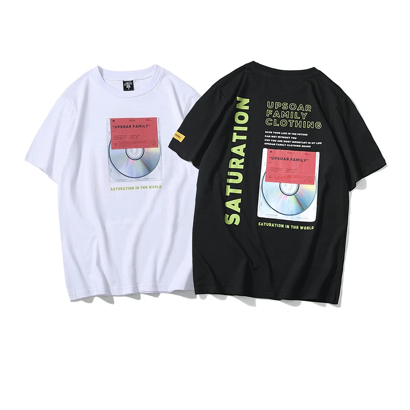 

Bebovizi T Shirt Men CD Disc Printed Men's Tee Shirts Short Sleeve T Shirt 2019 Cotton Fashion High Street Couple Streetwear