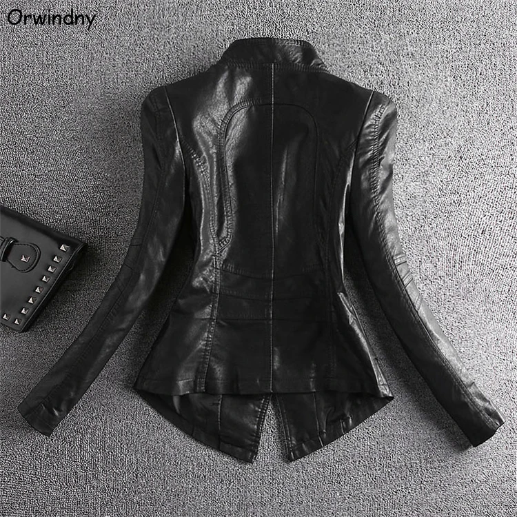 Orwindny Весенняя кожаная женская короткая мотоциклетная кожаная верхняя одежда со стоячим воротником на молнии осенние кожаные пальто