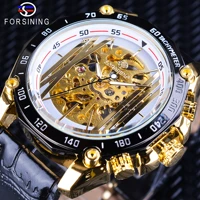 forsining 2018 golden gear movement white dial openwork steampunk design mechanical wristwatches mens watches top brand luxury